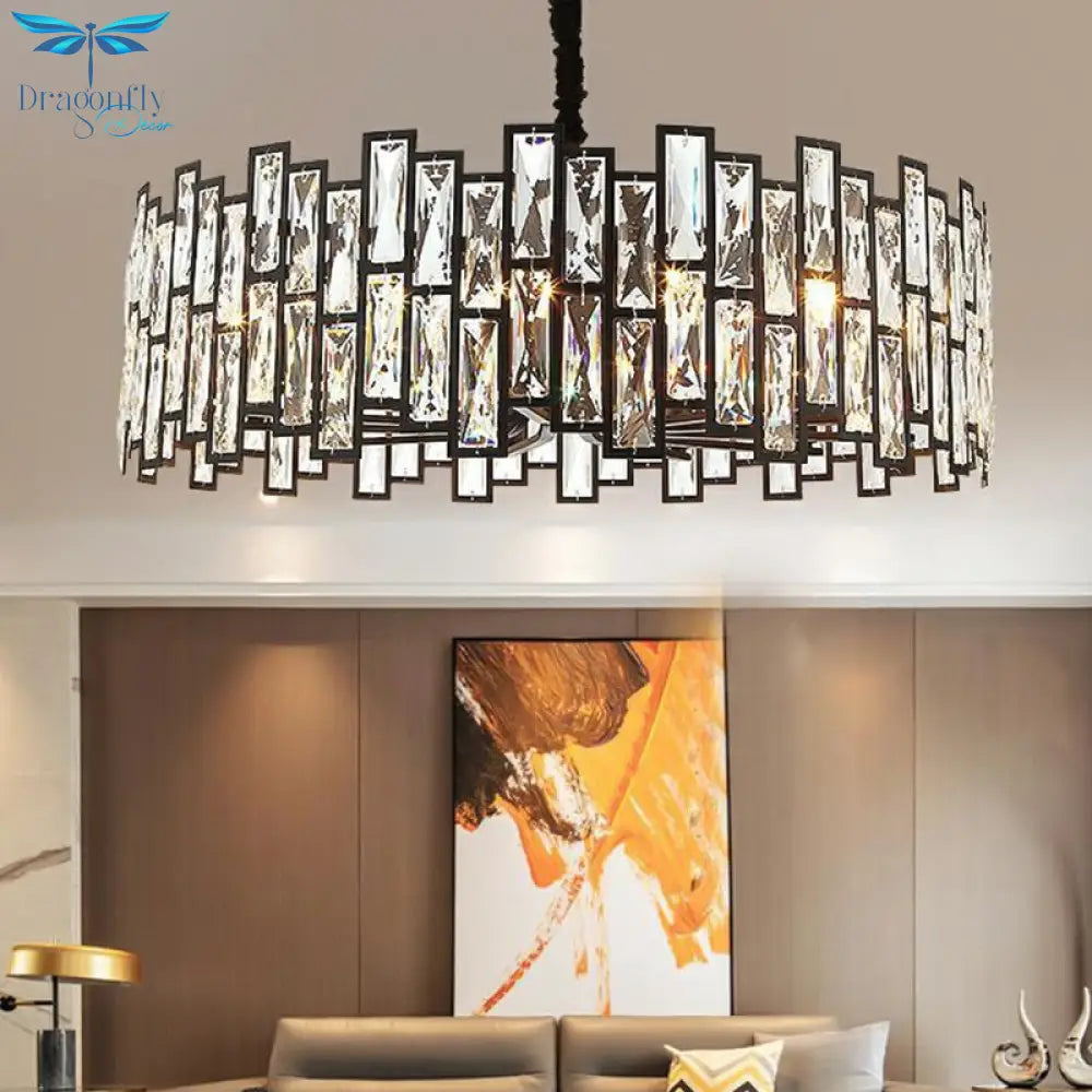 Modern Round Crystal Black Chandelier For Living Room Dining Bar Lighting