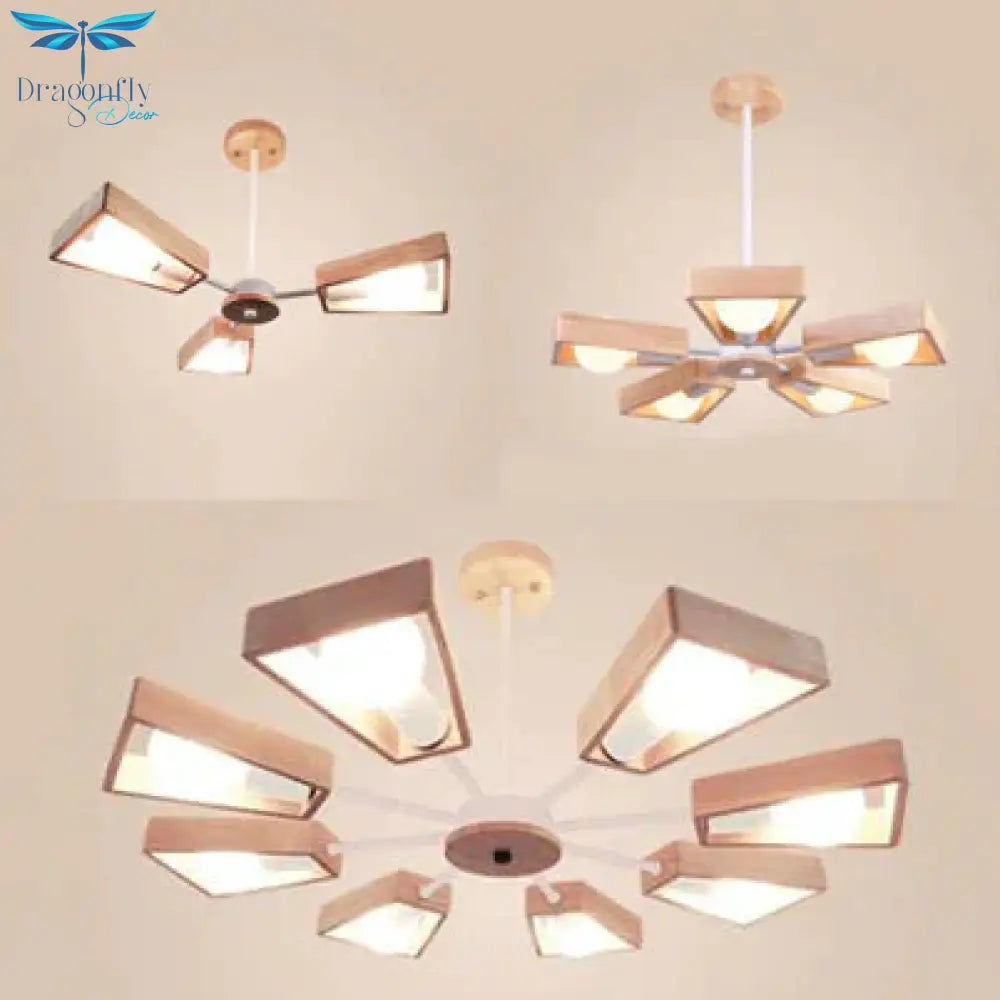 Modern Sputnik Chandelier Pendant Wooden 3/5/8 - Light Bedroom Hanging Lamp In Black/White