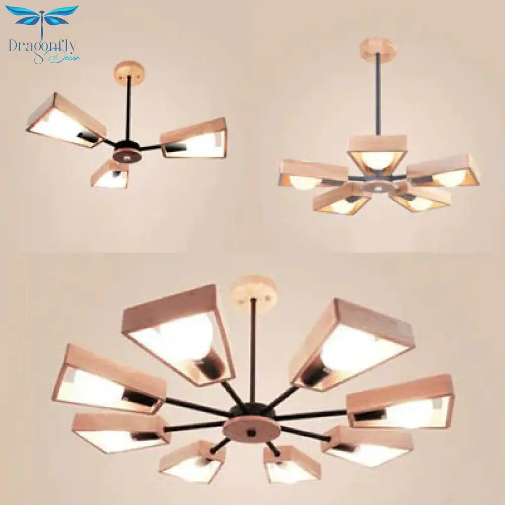 Modern Sputnik Chandelier Pendant Wooden 3/5/8 - Light Bedroom Hanging Lamp In Black/White