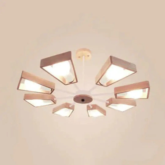 Modern Sputnik Chandelier Pendant Wooden 3/5/8 - Light Bedroom Hanging Lamp In Black/White 8 / White