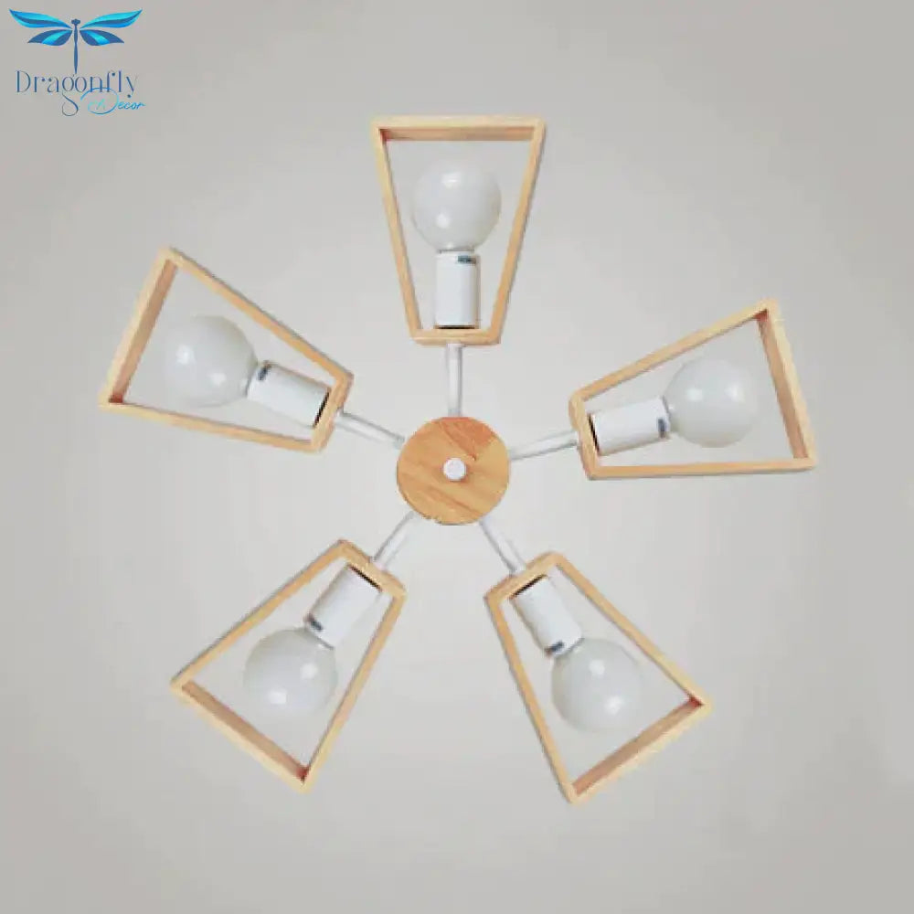 Modern Sputnik Chandelier Pendant Wooden 3/5/8 - Light Bedroom Hanging Lamp In Black/White