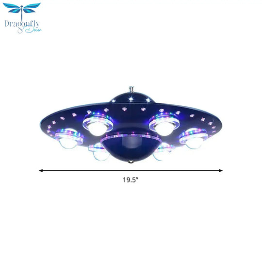 Modern Style Blue Chandelier Ufo Six Lights Metal Pendant Lamp For Child Bedroom