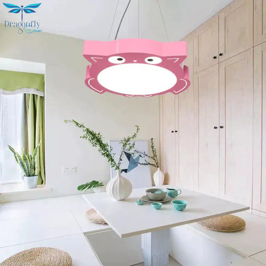 Modernism Owl Design Pendant Light Acrylic Led Children Bedroom Chandelier Lamp In Pink/Yellow