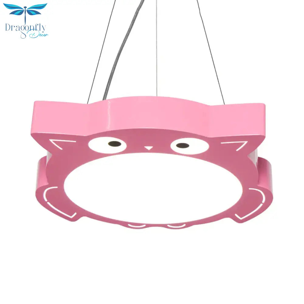 Modernism Owl Design Pendant Light Acrylic Led Children Bedroom Chandelier Lamp In Pink/Yellow