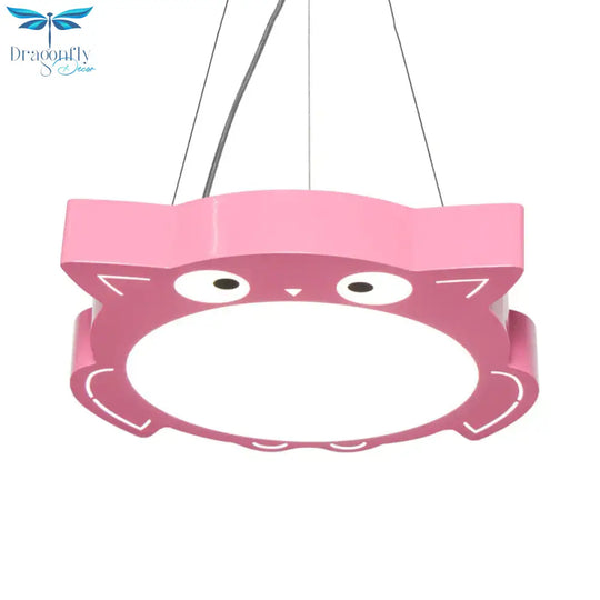 Modernism Owl Design Pendant Light Acrylic Led Children Bedroom Chandelier Lamp In Pink/Yellow