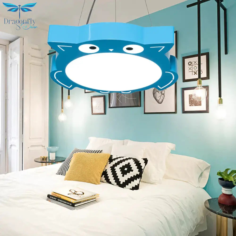 Modernism Owl Design Pendant Light Acrylic Led Children Bedroom Chandelier Lamp In Pink/Yellow