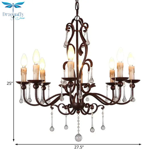 Modernism Sputnik Ceiling Chandelier Crystal 6/8 Heads Hanging Light Fixture In Black For Bedroom