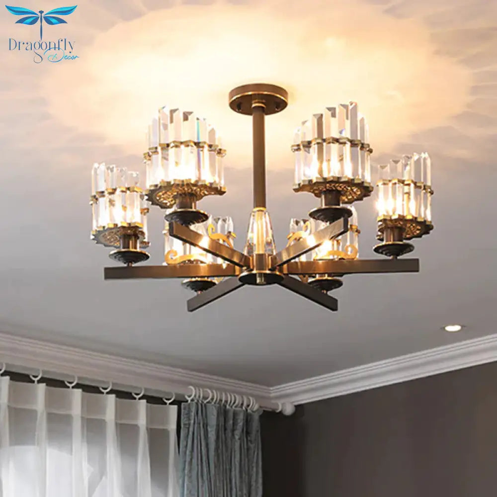 Modernism Sputnik Hanging Light 3/6/8 Heads Three Sided Crystal Rod Ceiling Chandelier In