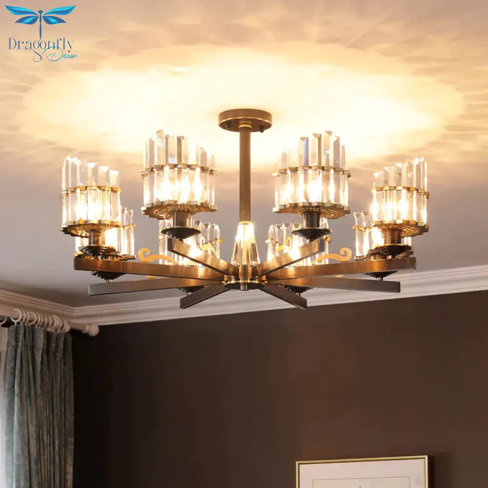 Modernism Sputnik Hanging Light 3/6/8 Heads Three Sided Crystal Rod Ceiling Chandelier In