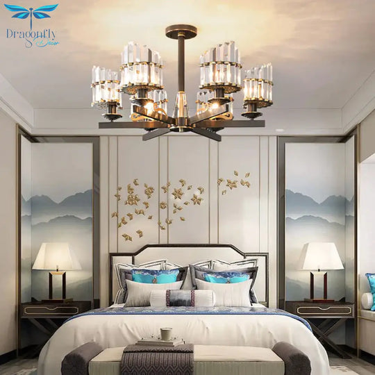 Modernism Sputnik Hanging Light 3/6/8 Heads Three Sided Crystal Rod Ceiling Chandelier In