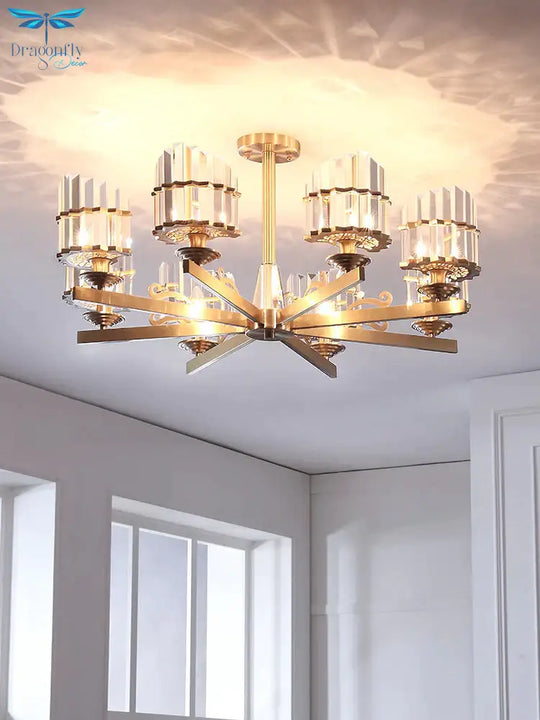 Modernism Sputnik Hanging Light 3/6/8 Heads Three Sided Crystal Rod Ceiling Chandelier In