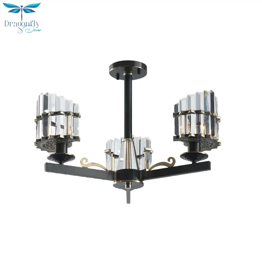 Modernism Sputnik Hanging Light 3/6/8 Heads Three Sided Crystal Rod Ceiling Chandelier In
