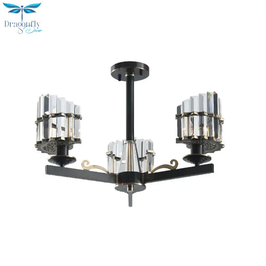 Modernism Sputnik Hanging Light 3/6/8 Heads Three Sided Crystal Rod Ceiling Chandelier In