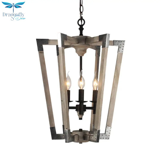Modernism Tapered Ceiling Chandelier White/Beige/Dark Wood 3 Heads Hanging Light Fixture For Bedroom