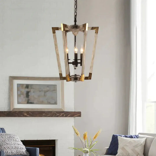 Modernism Tapered Ceiling Chandelier White/Beige/Dark Wood 3 Heads Hanging Light Fixture For Bedroom