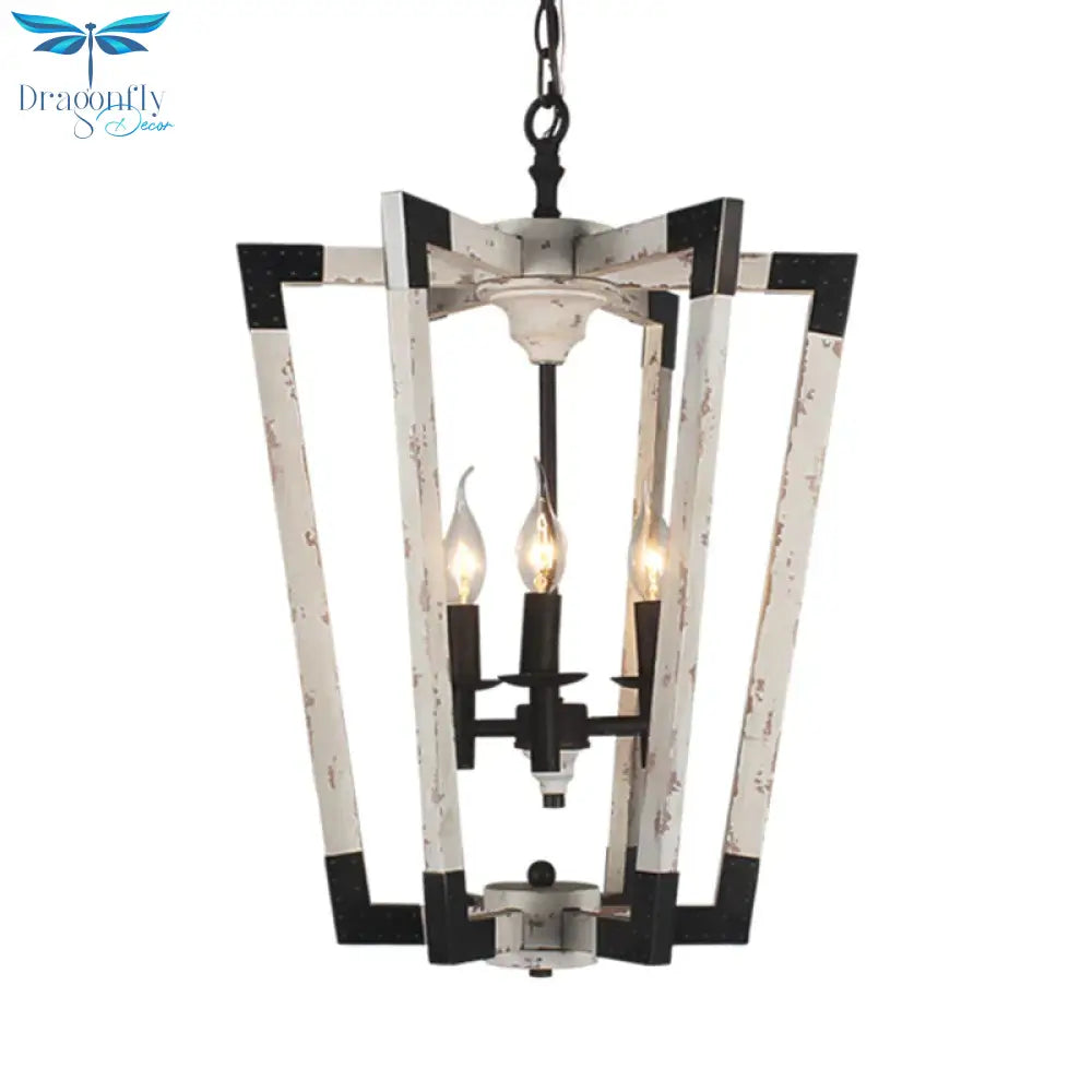 Modernism Tapered Ceiling Chandelier White/Beige/Dark Wood 3 Heads Hanging Light Fixture For Bedroom