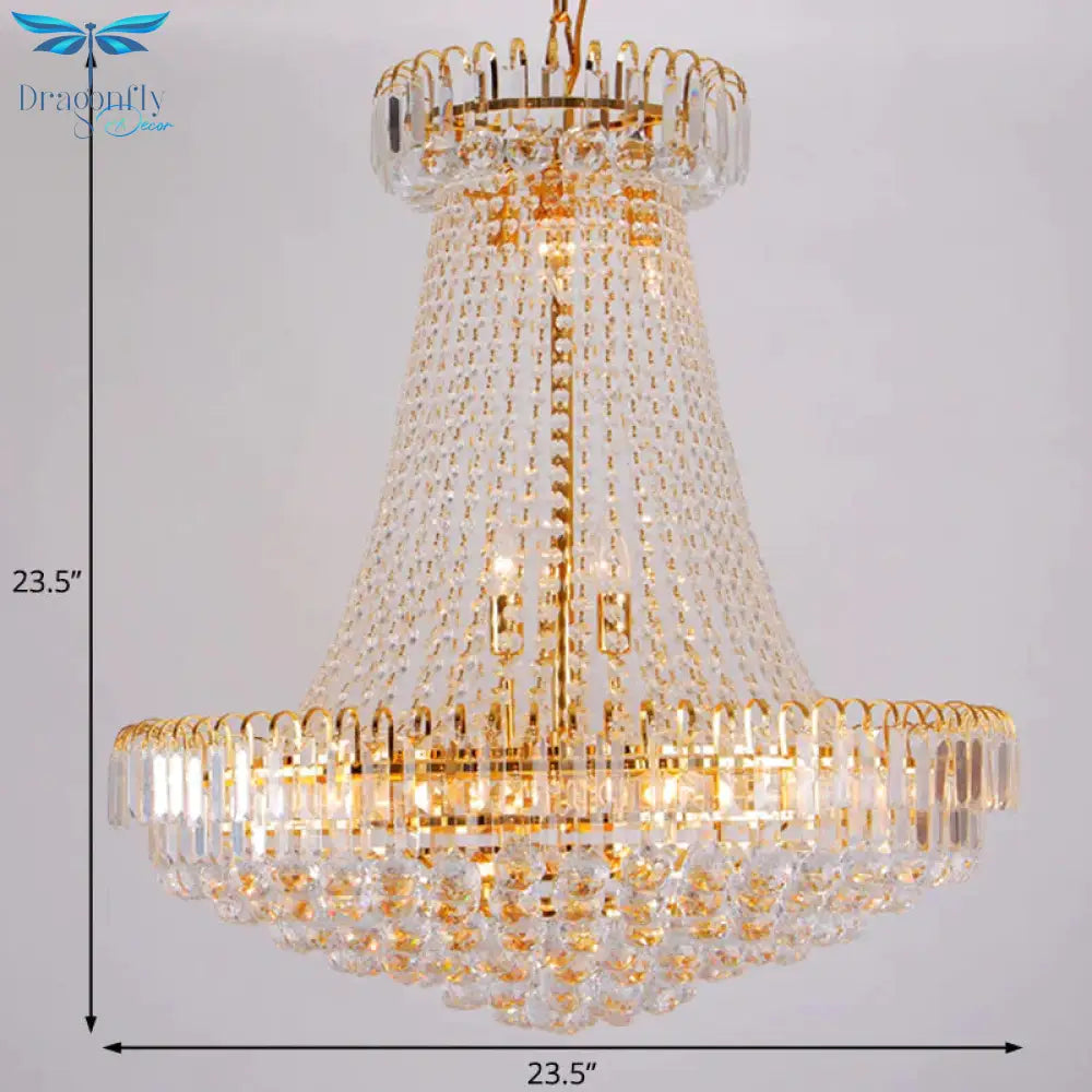Modernist Crystal Gold Chandelier Light 16’/23.5’ Wide