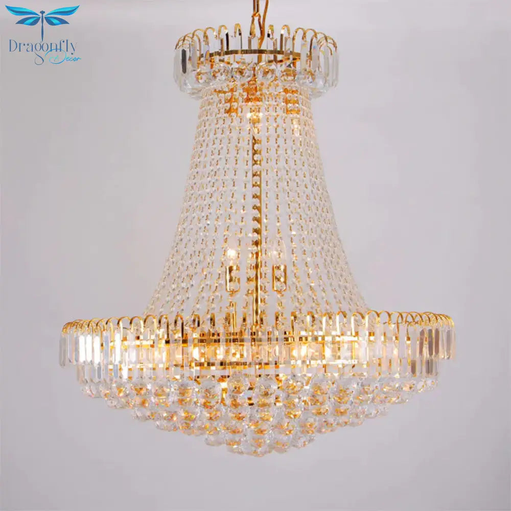 Modernist Crystal Gold Chandelier Light 16’/23.5’ Wide