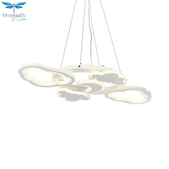 Moon And Cloud Bedroom Chandelier Lamp Acrylic Led Cartoon Hanging Light Kit In White