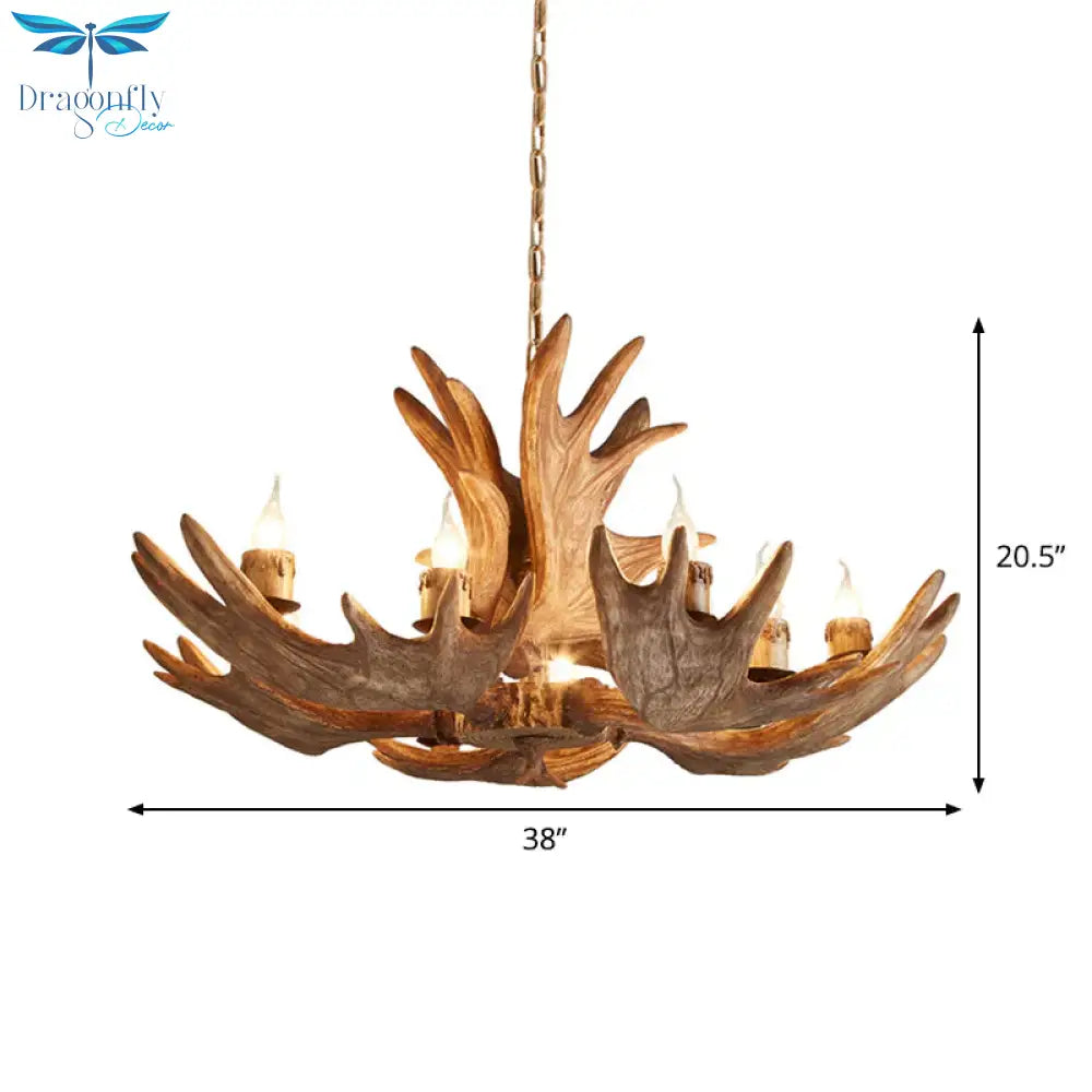 Moose Horn Resin Chandelier 10 Lights Hanging Lamp Pendant Light In Brown