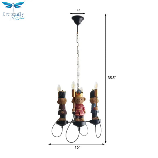 Multi - Colored Toy Bear Chandelier 4 Lights Kids Metal Hanging Lamp For Child Bedroom