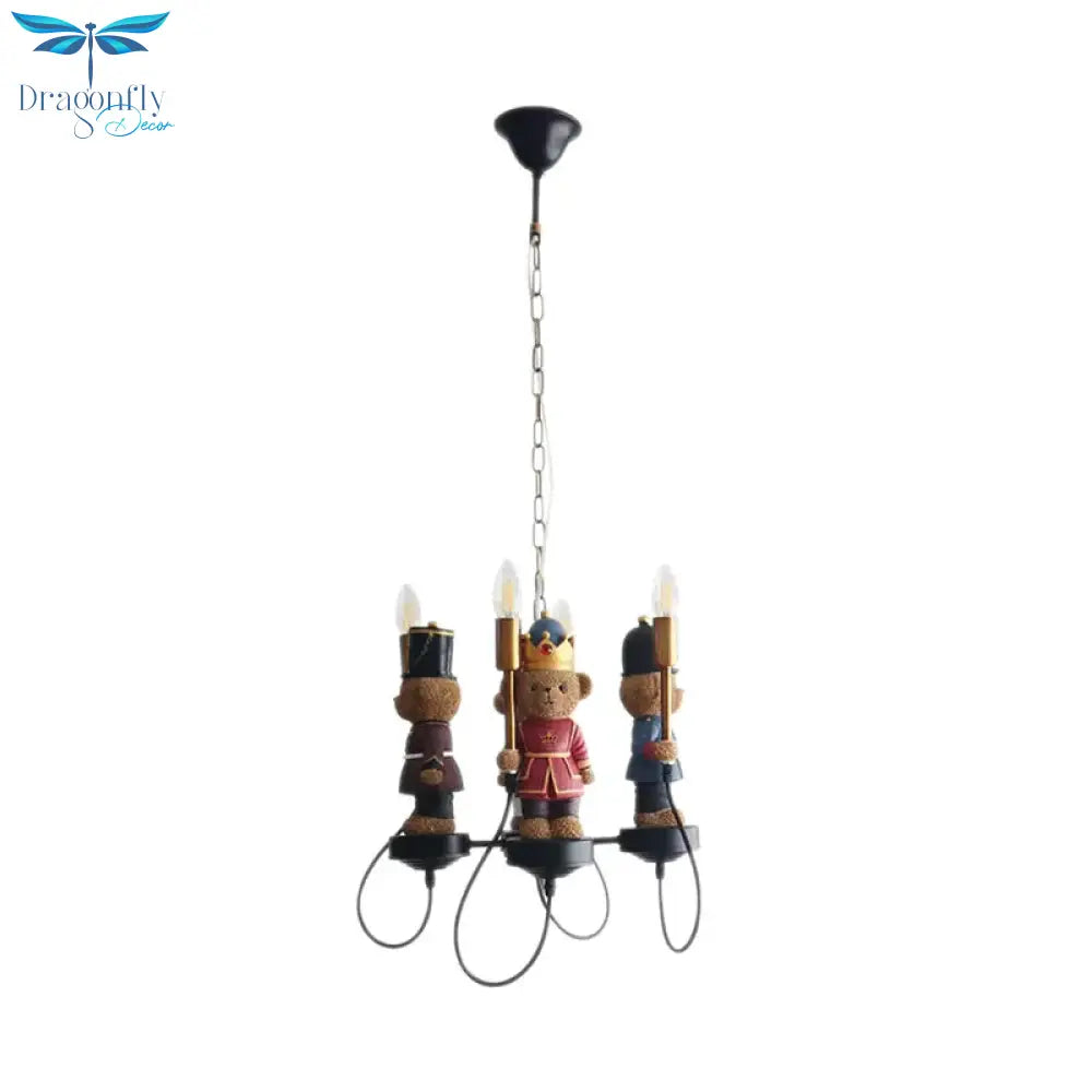 Multi - Colored Toy Bear Chandelier 4 Lights Kids Metal Hanging Lamp For Child Bedroom