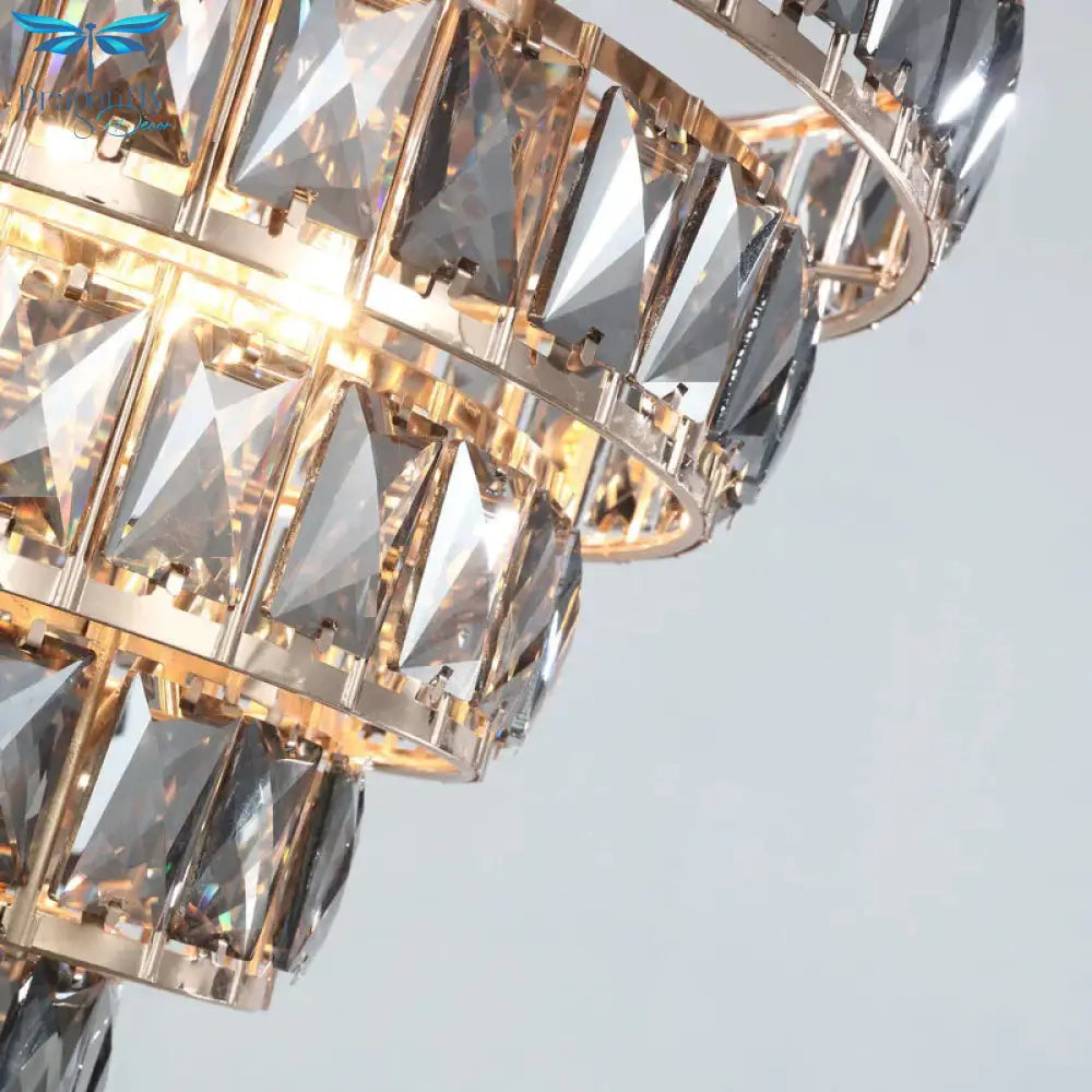 Multi Layer Hanging Light Vintage Crystal 3/5 Lights Pendant Fixture In Chrome For Dining Room
