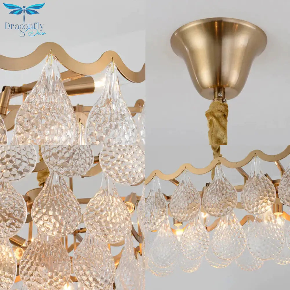 Multi Tiered Crystal Chandelier Gold 8/15 Bulbs Hanging Ceiling Light For Living Room