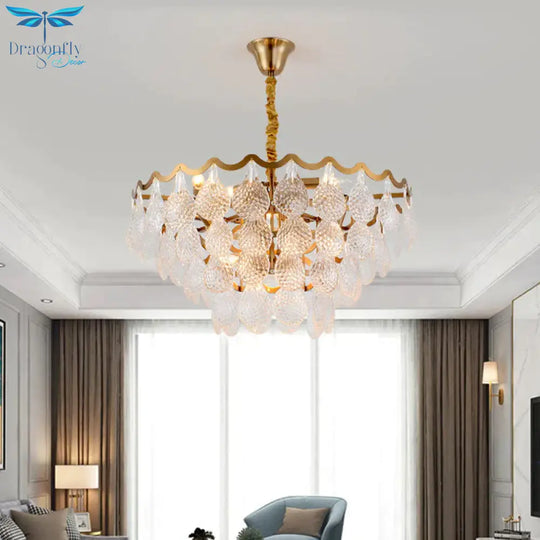Multi Tiered Crystal Chandelier Gold 8/15 Bulbs Hanging Ceiling Light For Living Room