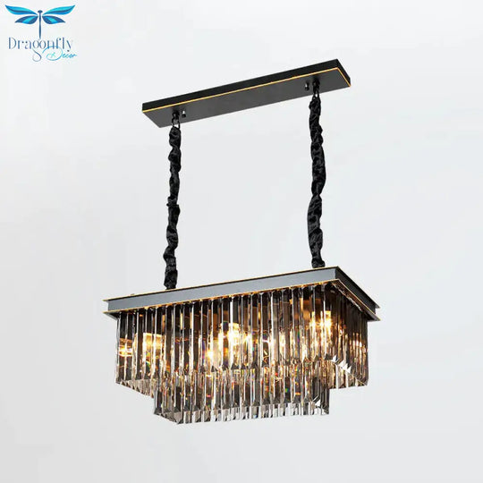 Multi Tired Black Island Lighting Crystal Chandelier Pendant Light For Dining Room