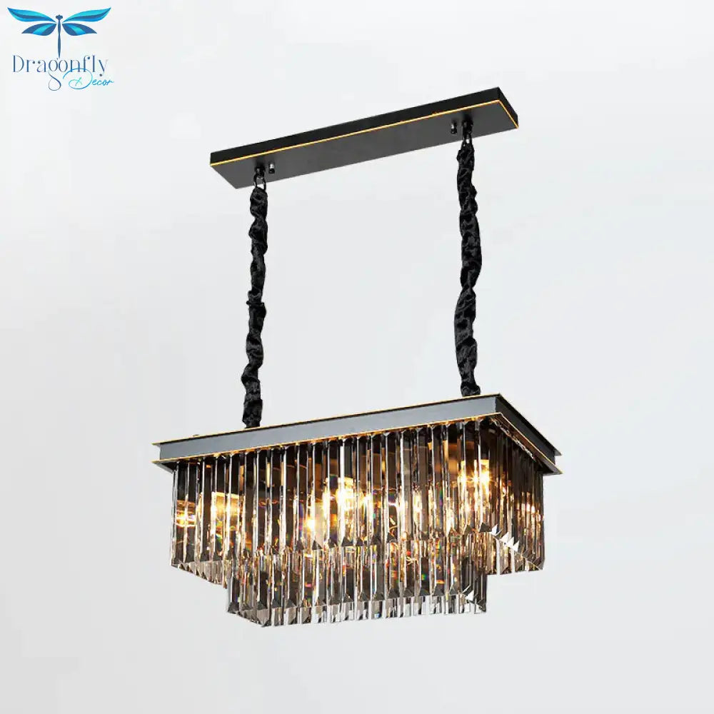 Multi Tired Black Island Lighting Crystal Chandelier Pendant Light For Dining Room / Small Rectangle