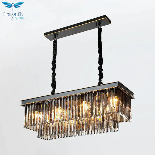 Multi Tired Black Island Lighting Crystal Chandelier Pendant Light For Dining Room / Medium