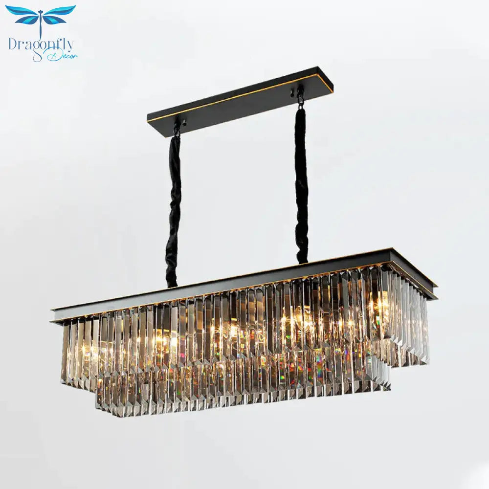 Multi Tired Black Island Lighting Crystal Chandelier Pendant Light For Dining Room