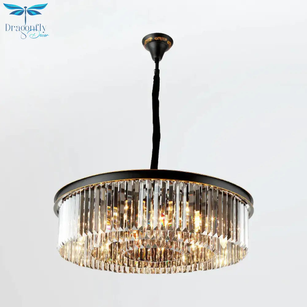 Multi Tired Black Island Lighting Crystal Chandelier Pendant Light For Dining Room