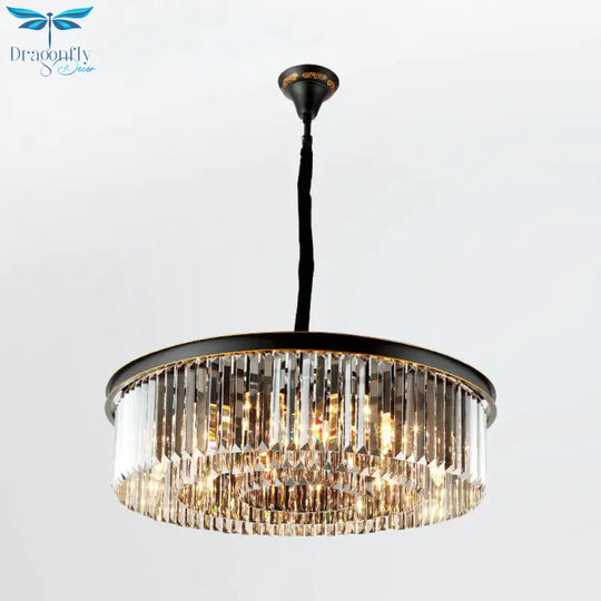 Multi Tired Black Island Lighting Crystal Chandelier Pendant Light For Dining Room