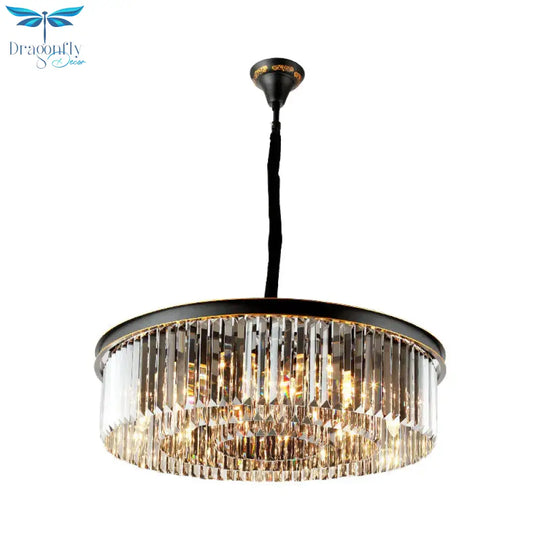 Multi Tired Black Island Lighting Crystal Chandelier Pendant Light For Dining Room