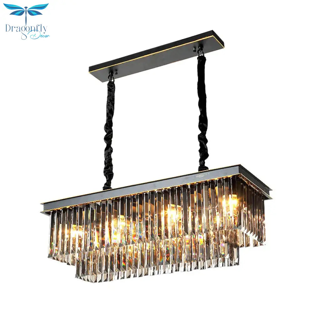 Multi Tired Black Island Lighting Crystal Chandelier Pendant Light For Dining Room