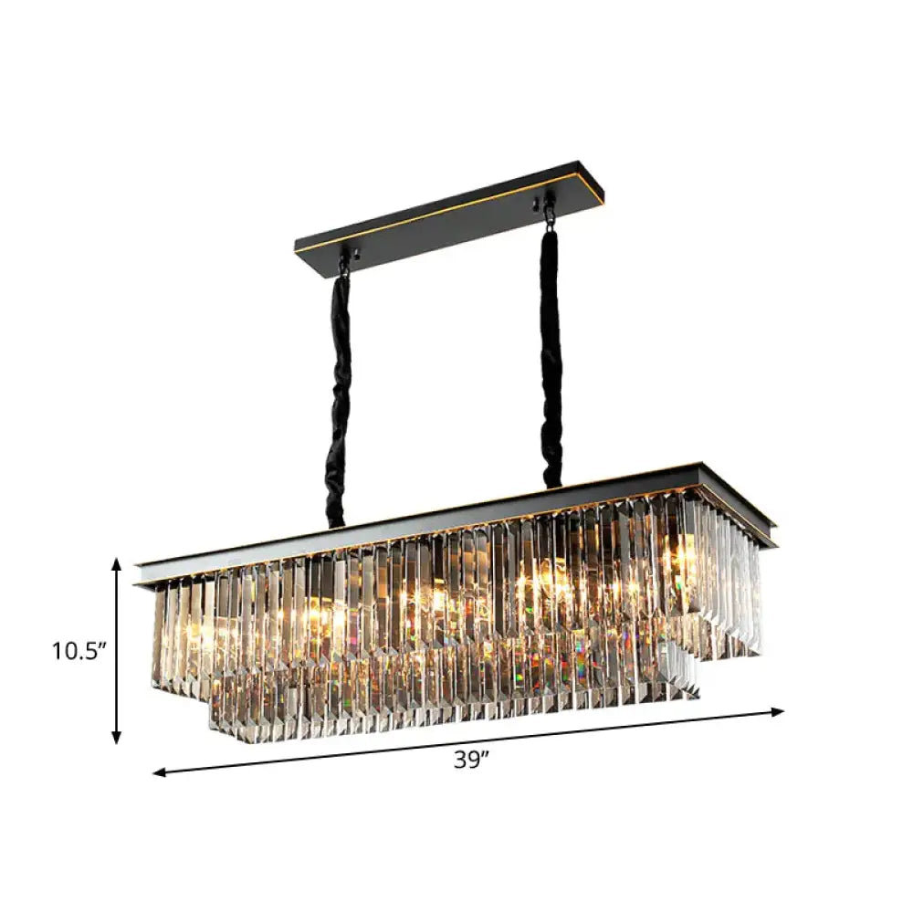 Multi Tired Black Island Lighting Crystal Chandelier Pendant Light For Dining Room
