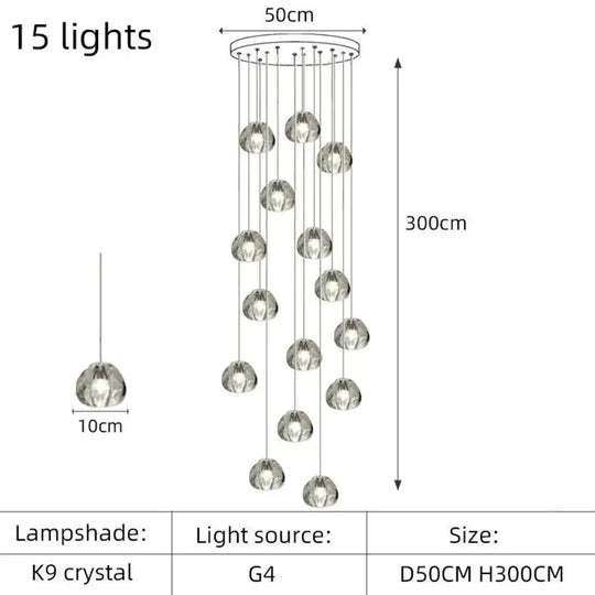 Nebular - Modern K9 Crystal Led Meteor Chandelier 15 Lights / White Light