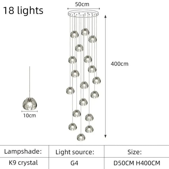 Nebular - Modern K9 Crystal Led Meteor Chandelier 18 Lights / White Light