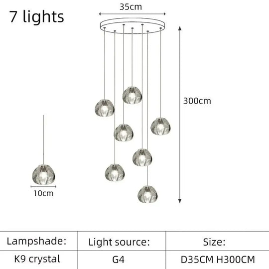 Nebular - Modern K9 Crystal Led Meteor Chandelier 7 Lights / White Light