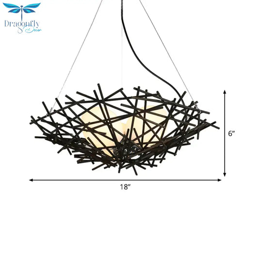 Nest Chandelier Lighting Japanese Bamboo 18’/22’ Wide 3 Bulbs Coffee Ceiling Suspension Lamp
