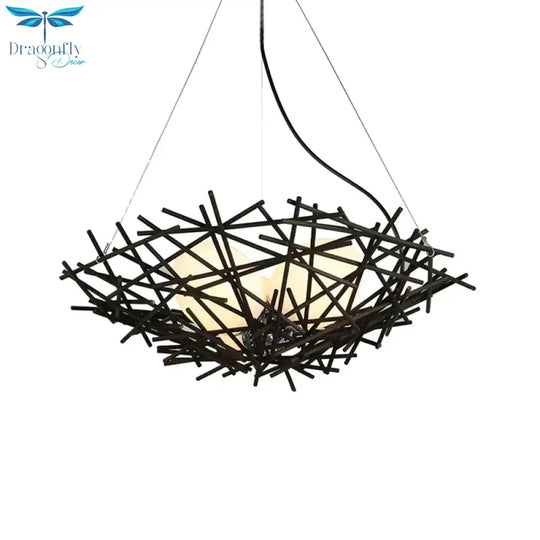 Nest Chandelier Lighting Japanese Bamboo 18’/22’ Wide 3 Bulbs Coffee Ceiling Suspension Lamp