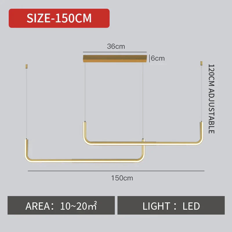 Amelia’s Geometric Delight: Modern Led Pendant Light For Your Kitchen Or Dining Room Gold L150Cm