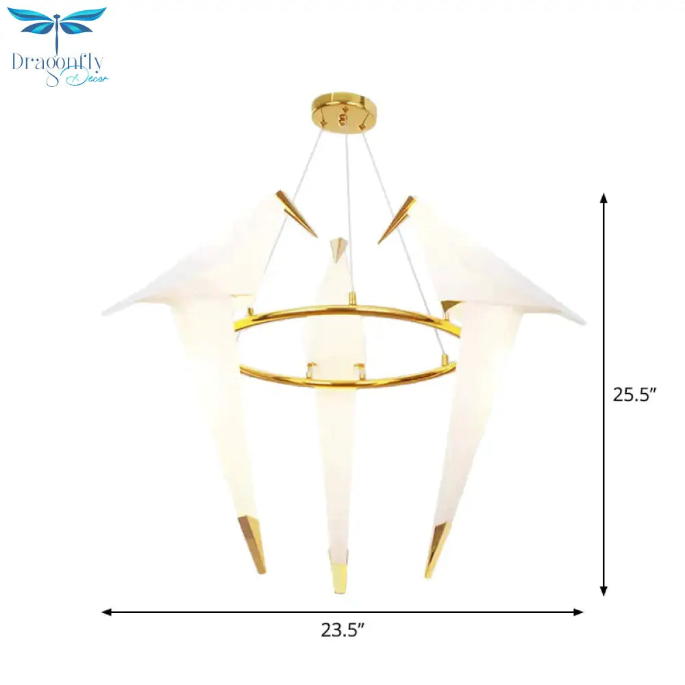 Nordic 1/2/3 - Bulb Ceiling Light White - Gold Round Pendant Kit With Plastic Crane Shade