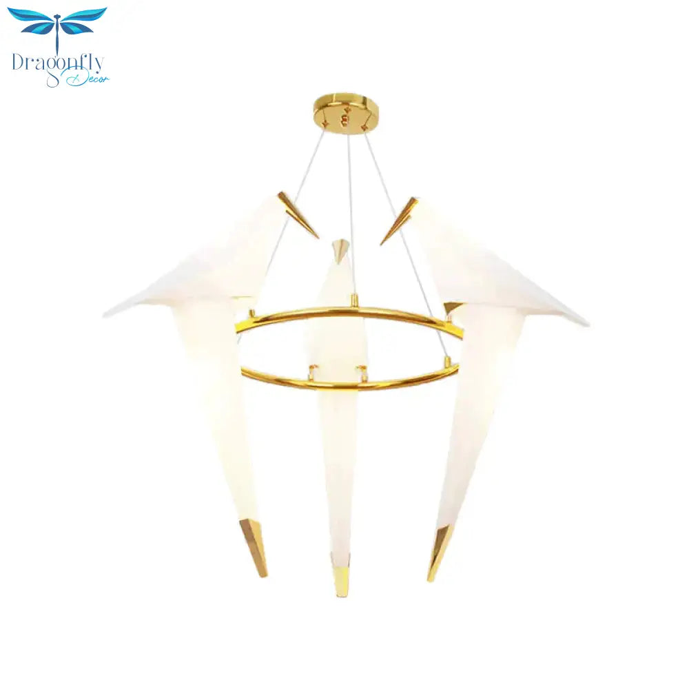 Nordic 1/2/3 - Bulb Ceiling Light White - Gold Round Pendant Kit With Plastic Crane Shade