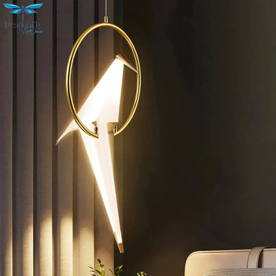 Nordic 1/2/3 - Bulb Ceiling Light White - Gold Round Pendant Kit With Plastic Crane Shade