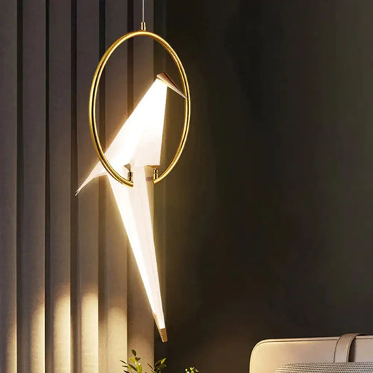 Nordic 1/2/3 - Bulb Ceiling Light White - Gold Round Pendant Kit With Plastic Crane Shade 1 /