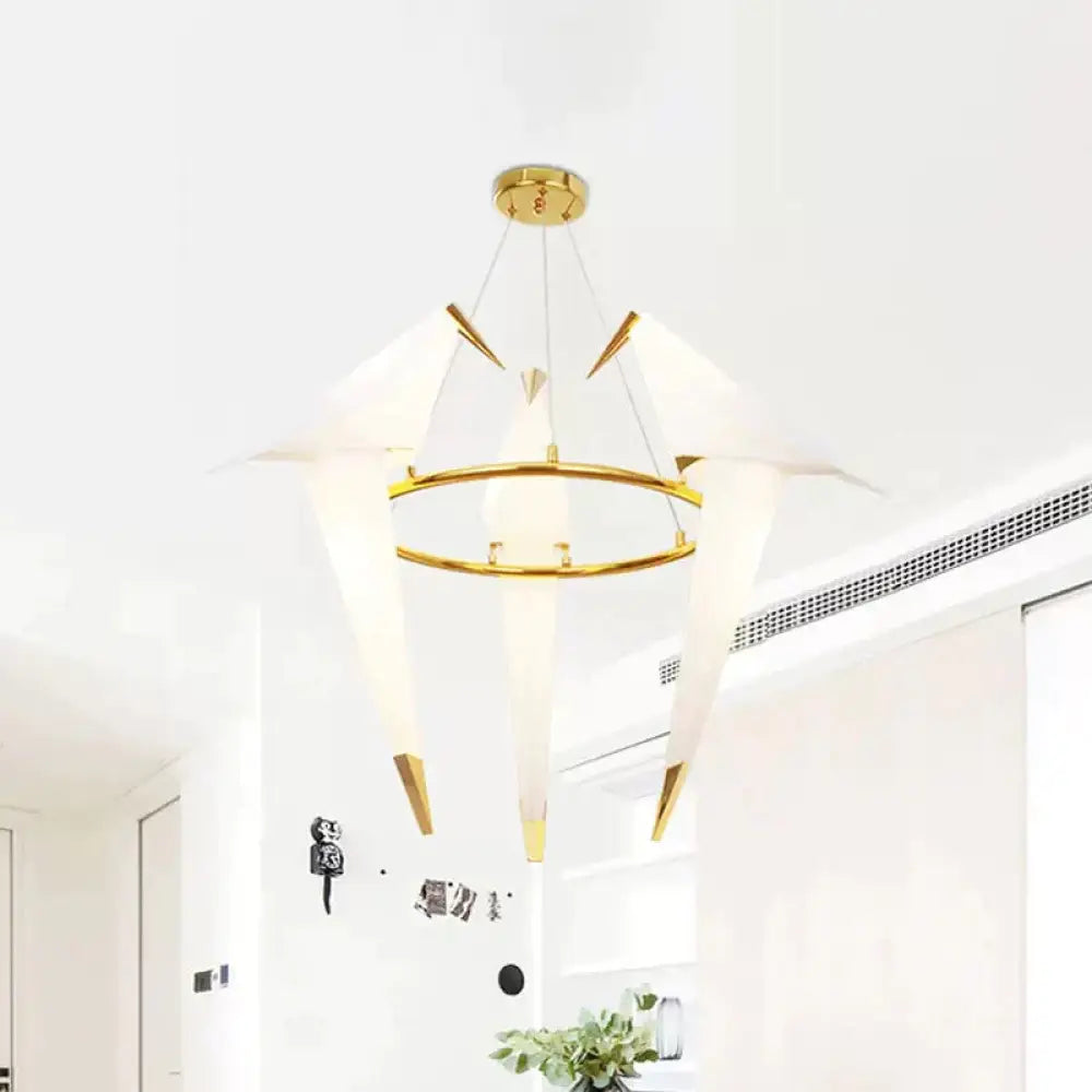 Nordic 1/2/3 - Bulb Ceiling Light White - Gold Round Pendant Kit With Plastic Crane Shade 3 /