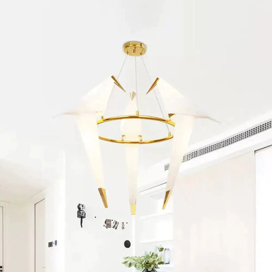 Nordic 1/2/3 - Bulb Ceiling Light White - Gold Round Pendant Kit With Plastic Crane Shade 3 /